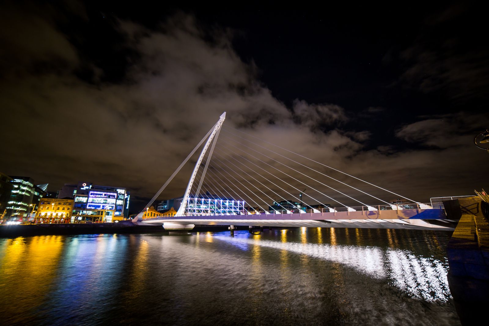 Dublin's Samuel Beckett Bridge at night, the cinematic backdrop for the Rentalize platform